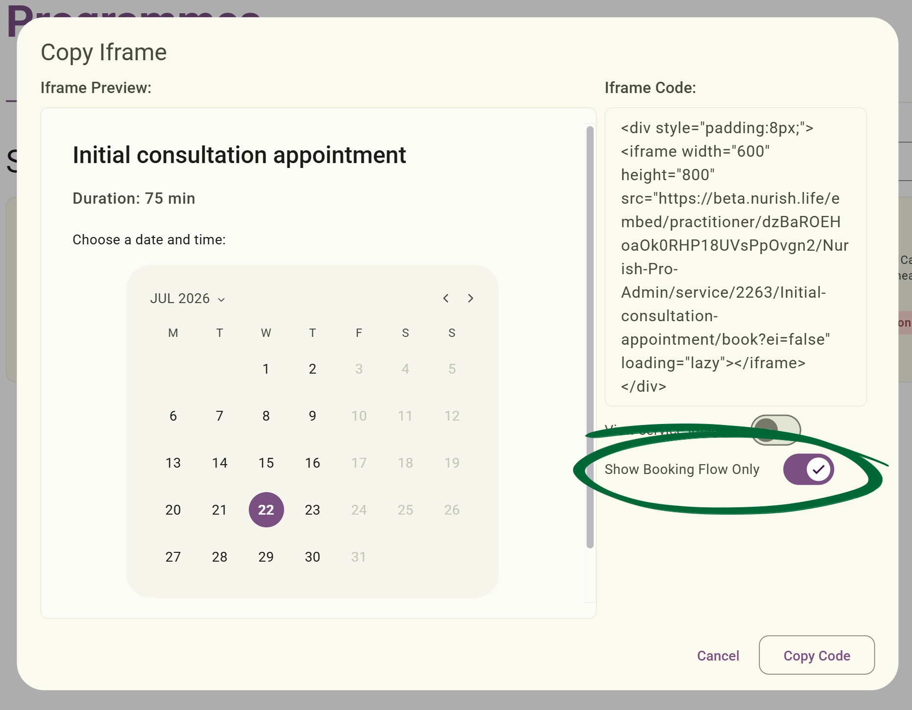 Show Booking Flow Only screenshot